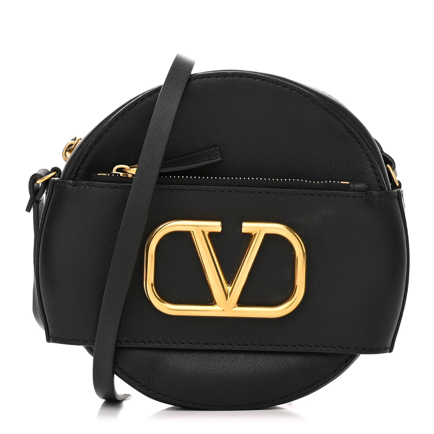 Calfskin VLogo Round Crossbody Bag Black