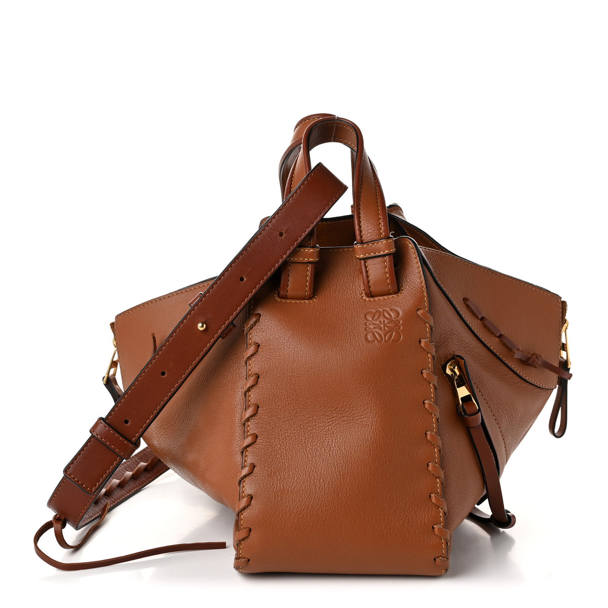 Grained Calfskin Small Whipstitch Hammock Shoulder Bag Tan