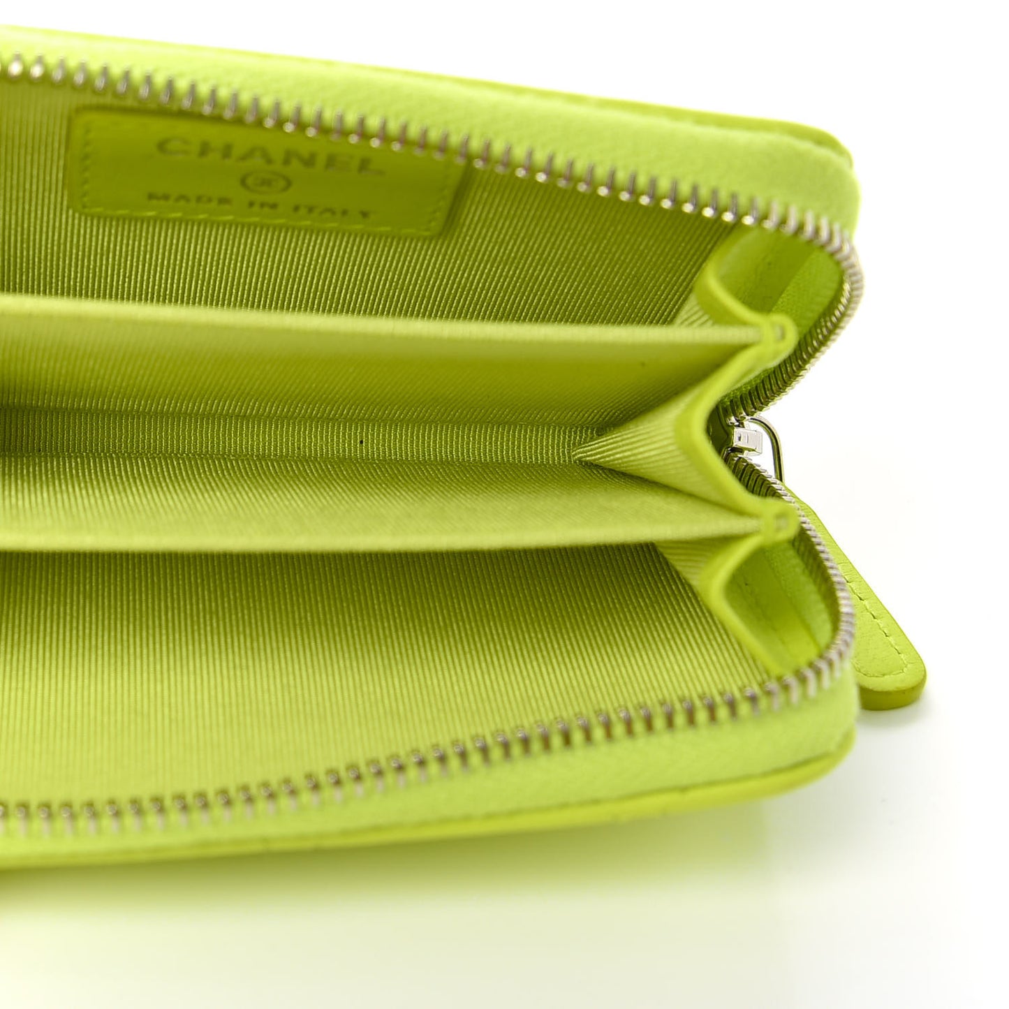 Lambskin Quilted Zip Around Coin Purse Wallet Neon Yellow