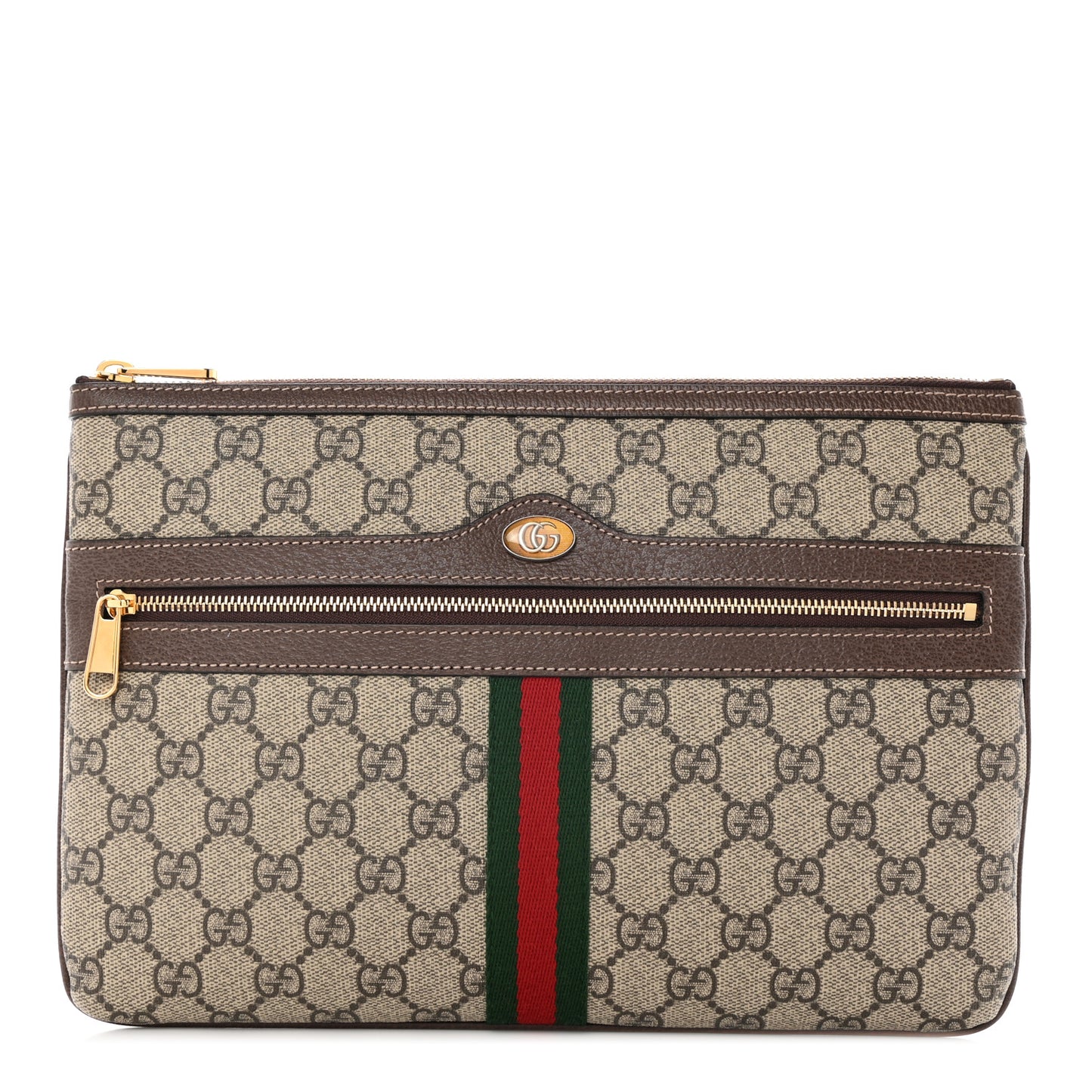 GG Supreme Monogram Large Ophidia Pouch Clutch Brown