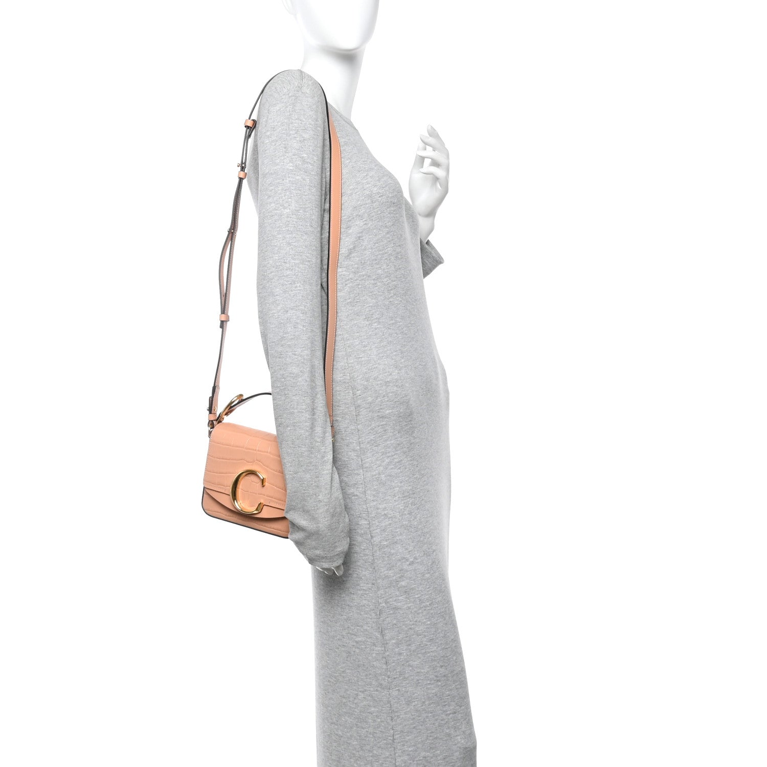 Chloe Calfskin Crocodile Embossed Mini C Double Carry Milky Orange 2 of 10