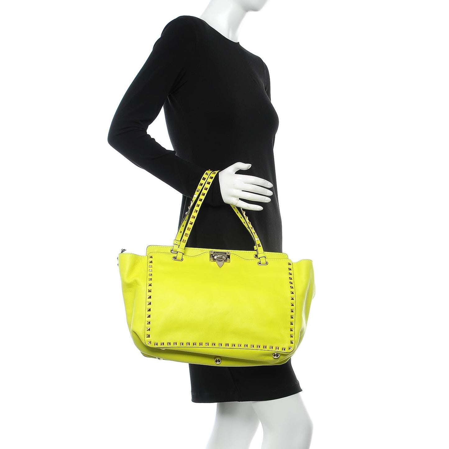 Vitello Medium Rockstud Tote Yellow Fluo