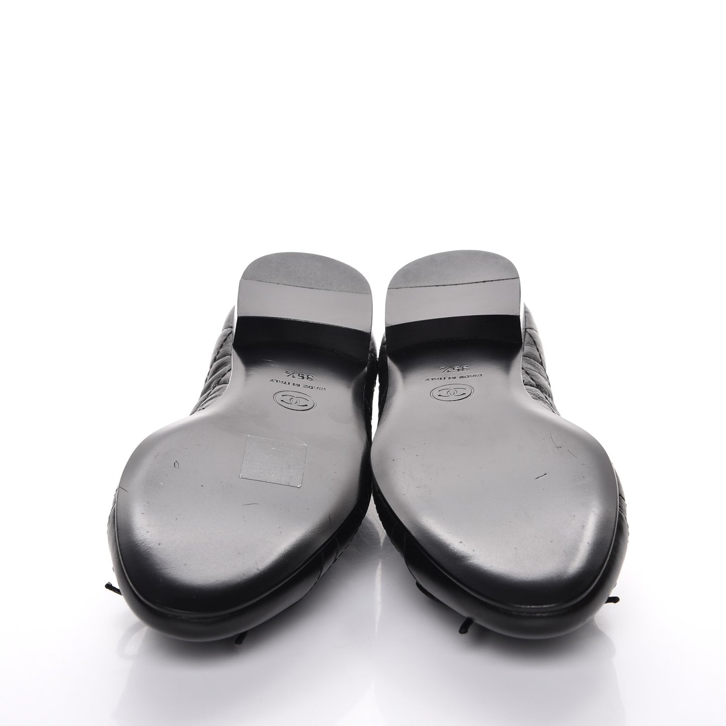 Aged Calfskin Quilted Cap Toe Ballerina Flats 35.5 Black