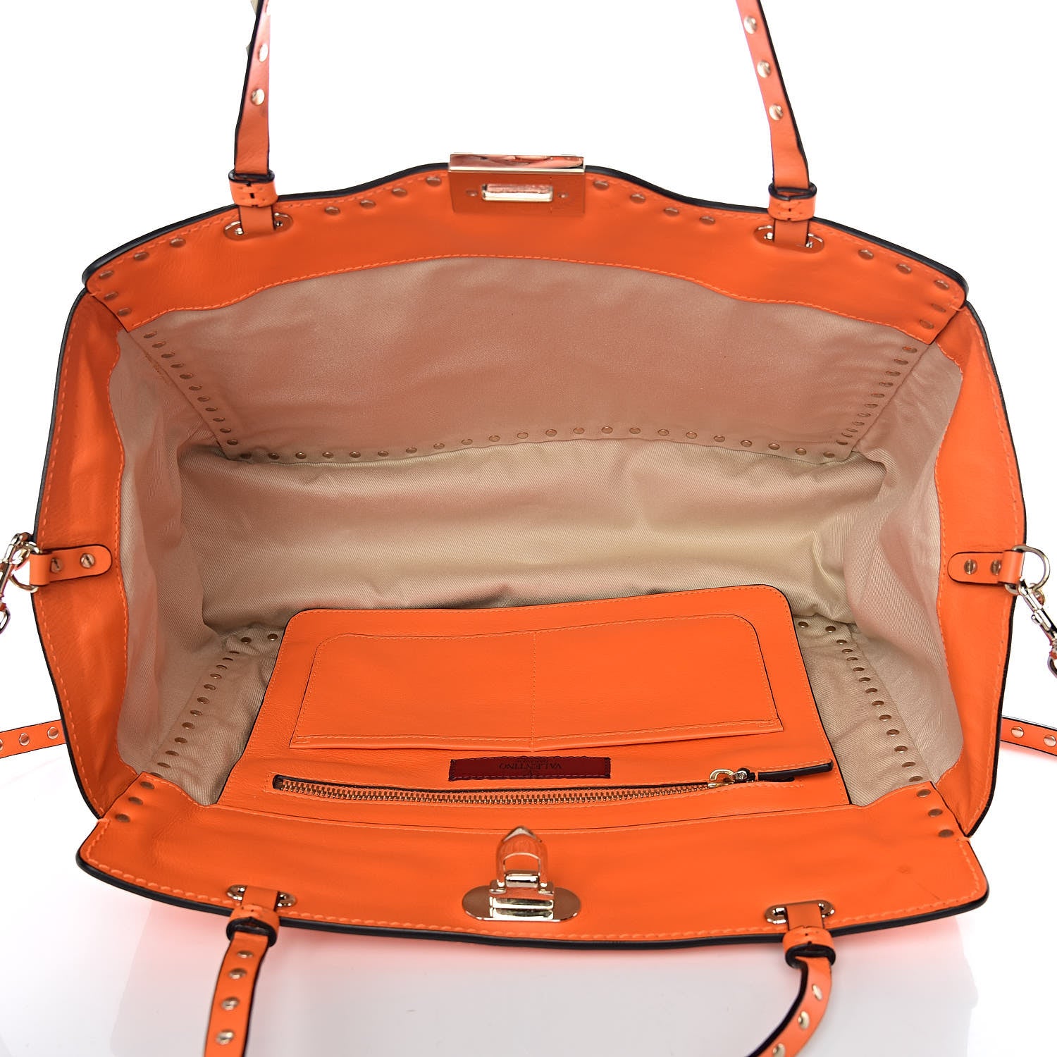 Valentino Garavani Vitello Medium Rockstud All Over Tote Orange 5 of 9