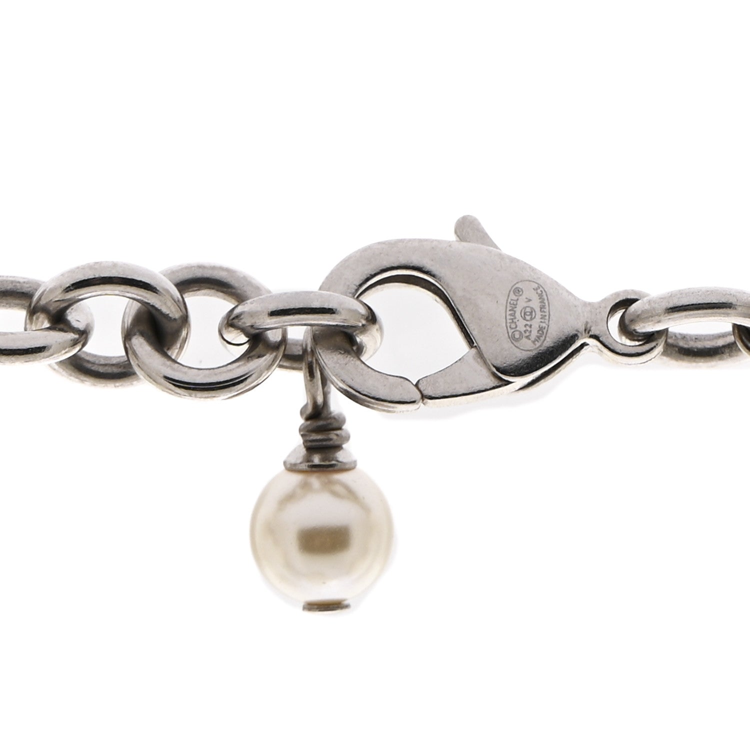 Chanel Crystal Pearl CC Long Necklace Silver 6 of 6