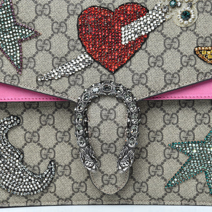 Gucci GG Supreme Monogram Suede Pierced Heart Embroidered Medium Dionysus Shoulder Bag Beige Ebony Pink Tropical Flower 10 of 20