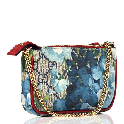 Gucci GG Supreme Monogram Blooms Mini Chain Bag Beige Blue Navy Hibiscus Red 3 of 9