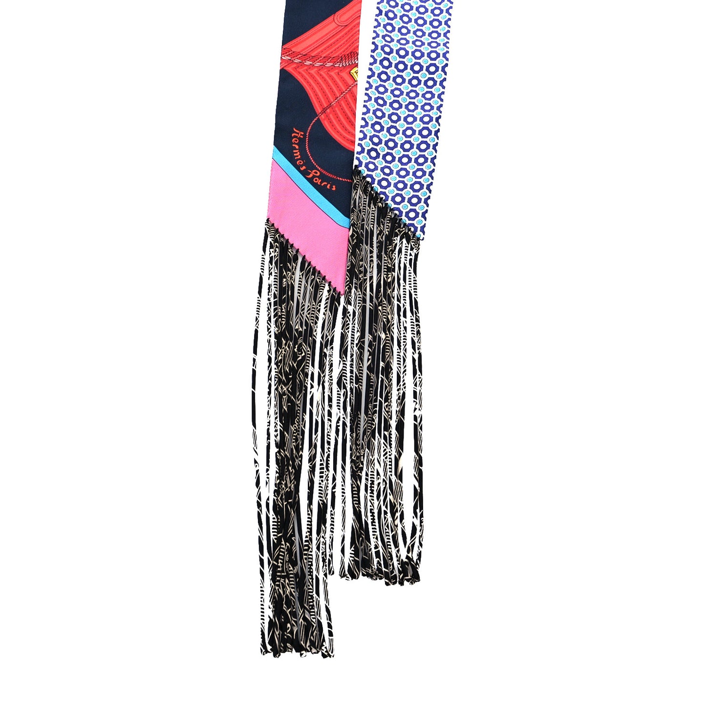 Silk Clic Clac Modern Cannage Fringed Twilly Rose Vif Bleu Rouge