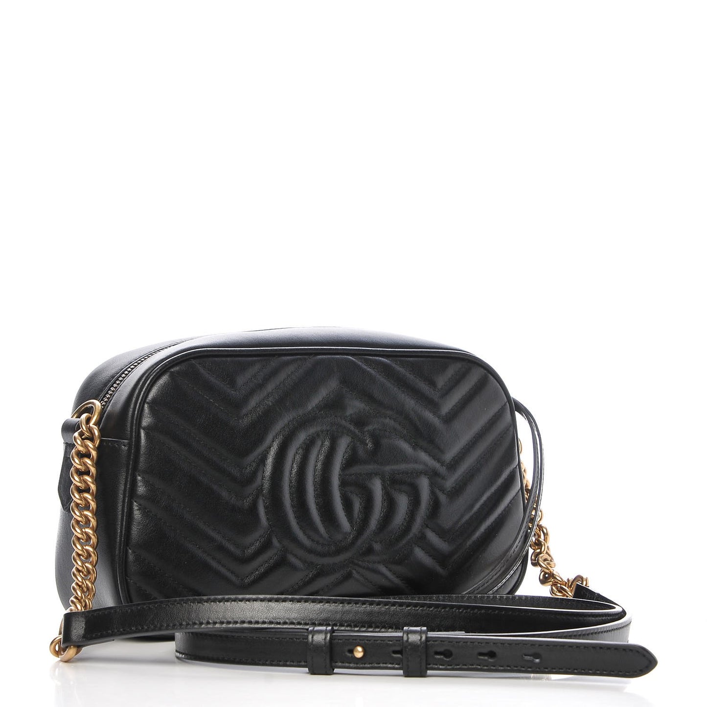 Calfskin Matelasse Small GG Marmont Chain Shoulder Bag Black