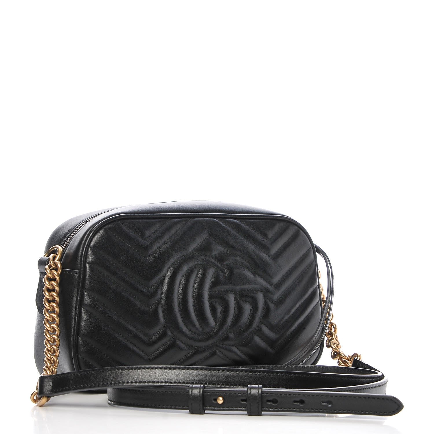 Gucci Calfskin Matelasse Small GG Marmont Chain Shoulder Bag Black 3 of 7