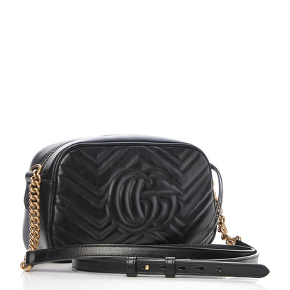 Gucci Calfskin Matelasse Small GG Marmont Chain Shoulder Bag Black 3 of 7