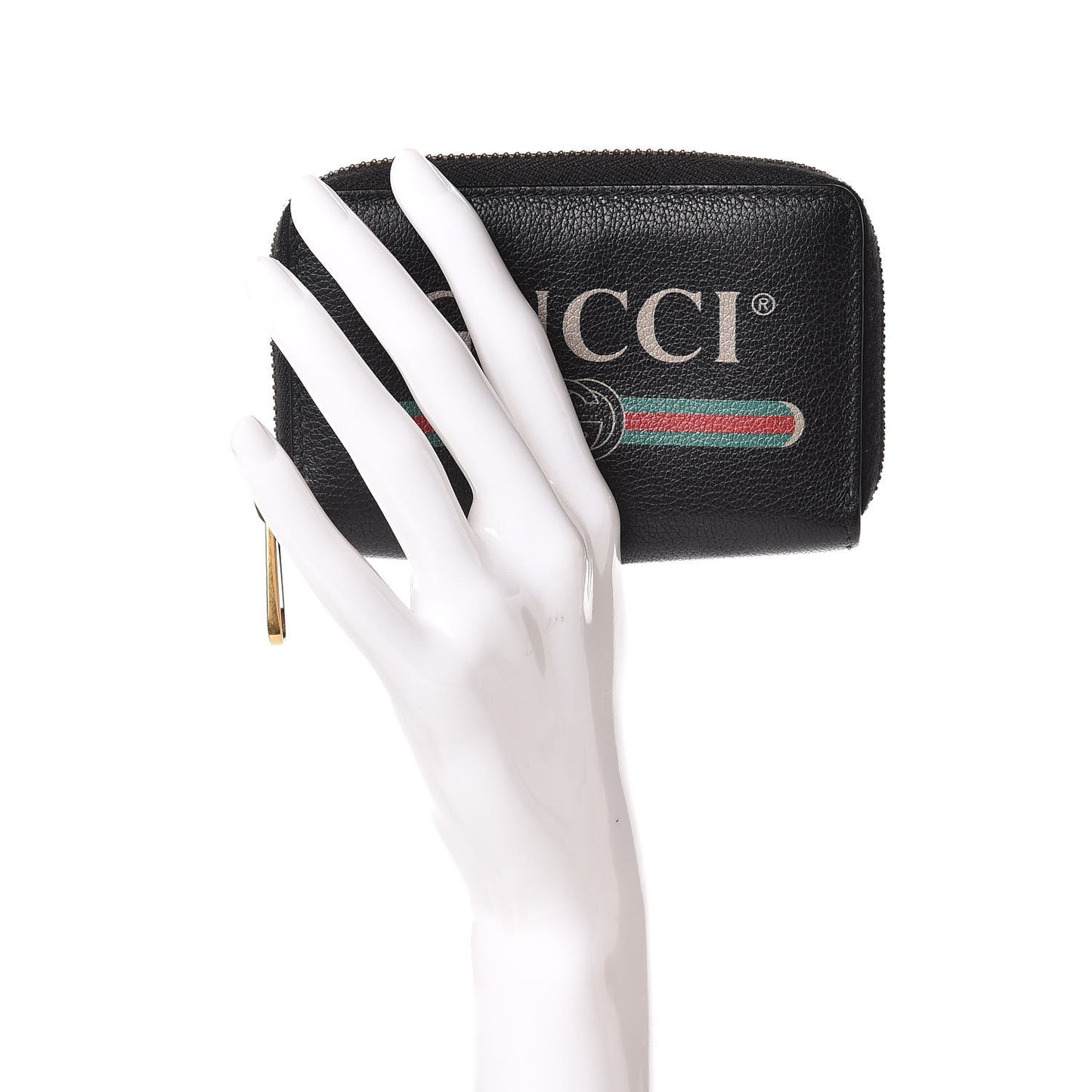 Calfskin Logo Zip Around Card Case Black