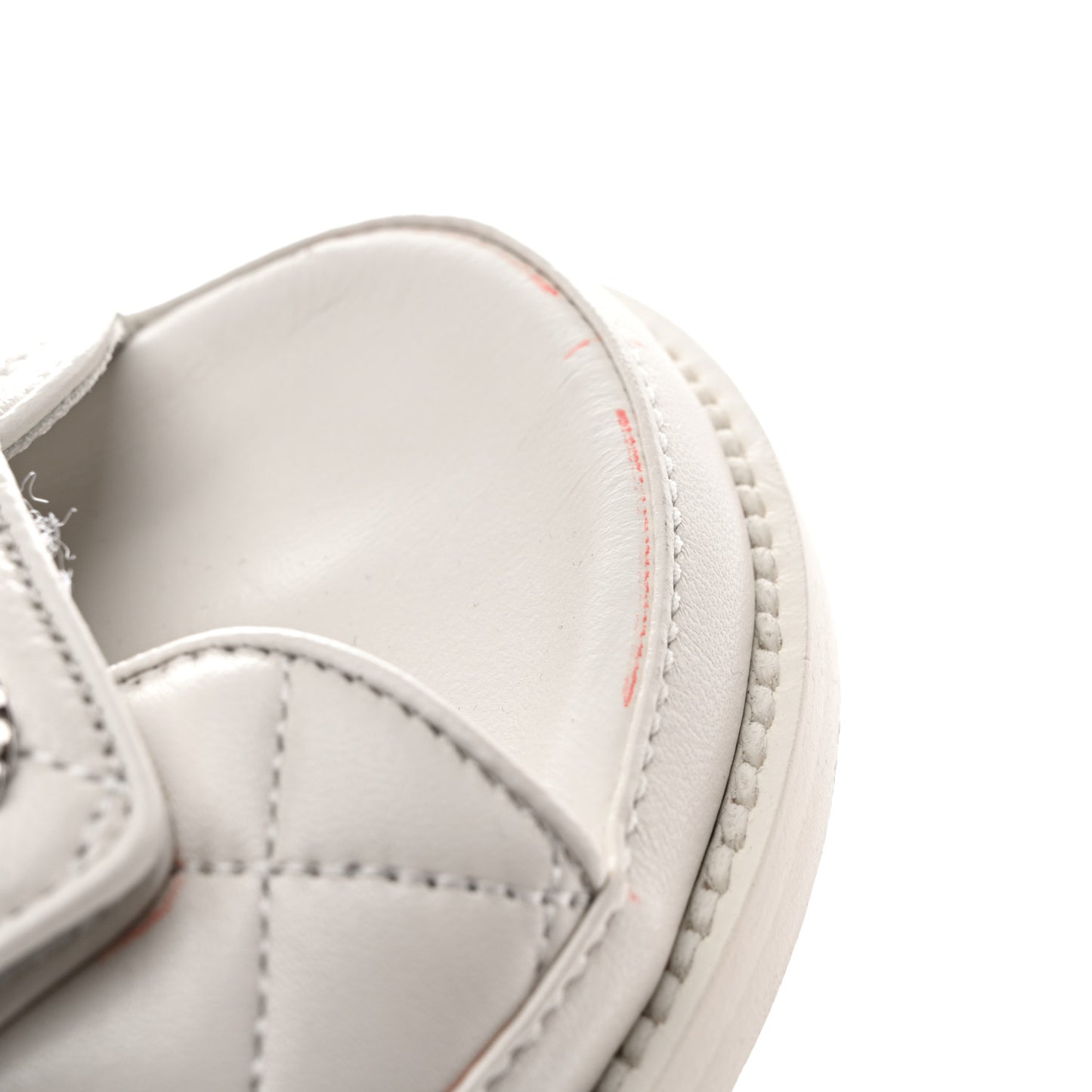 Lambskin Quilted Velcro Dad Chain CC Slide Sandals 38 White