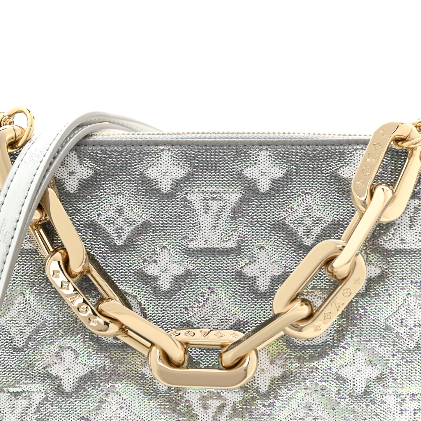 Satin Sequin Embroidered Monogram Coussin BB Silver