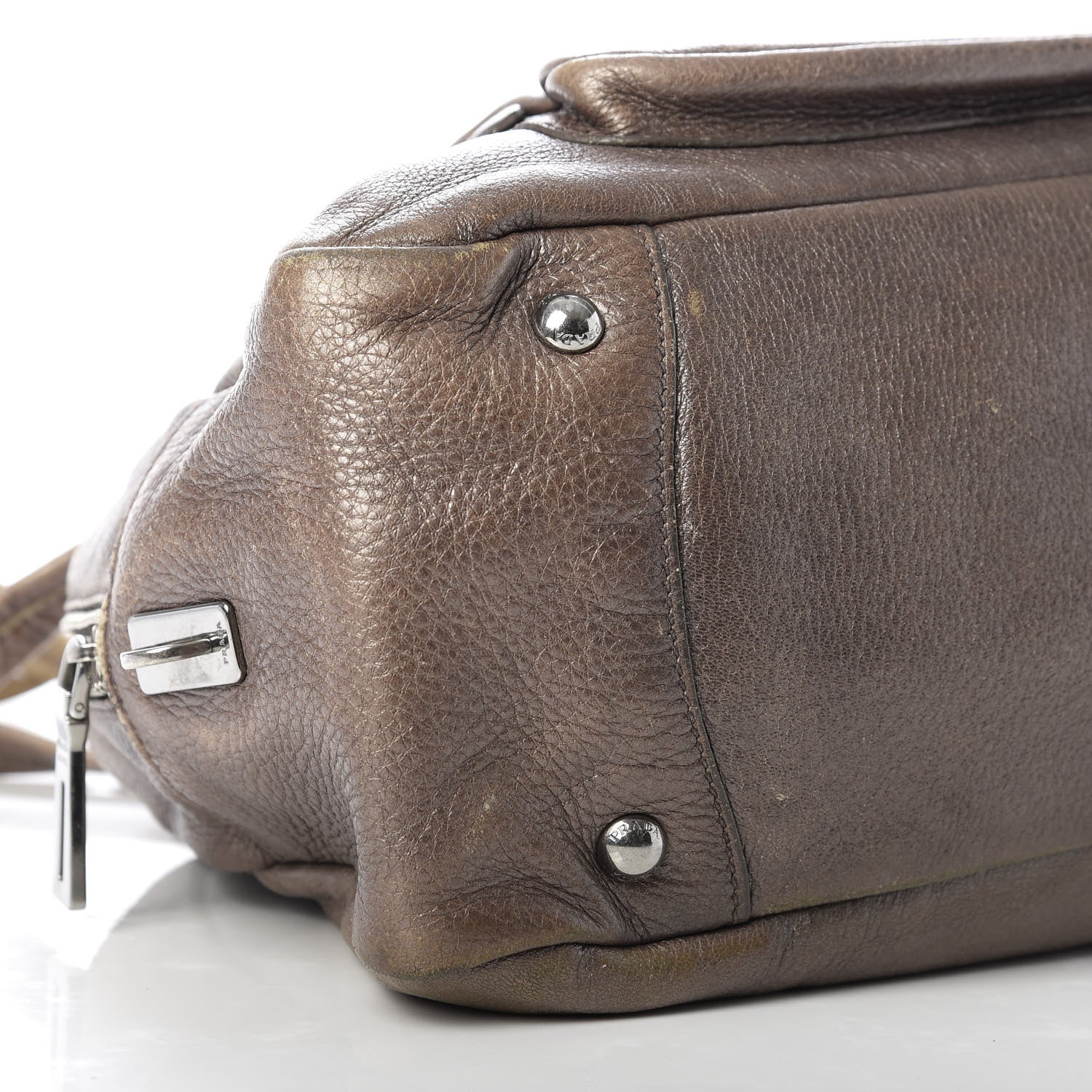 Prada Cervo Antik Bowler Front Pocket Tote Fumo 6 of 13