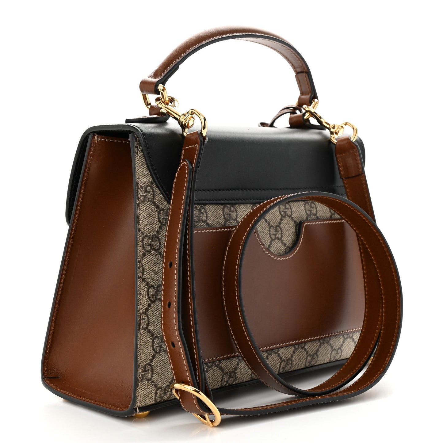 GG Supreme Monogram Calfskin Small Padlock Top Handle Bag Beige Black Cuir