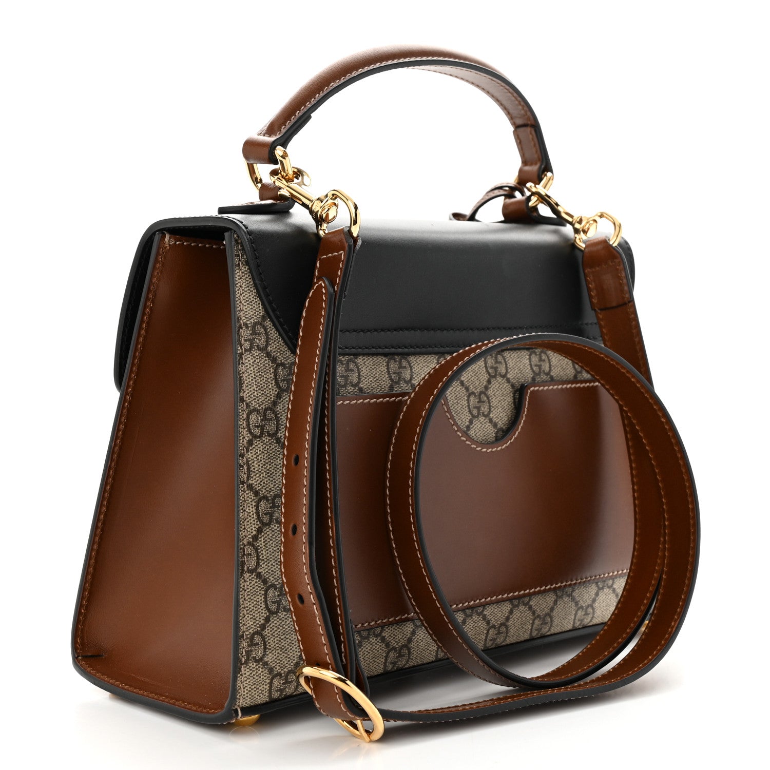 Gucci GG Supreme Monogram Calfskin Small Padlock Top Handle Bag Beige Black Cuir 3 of 11