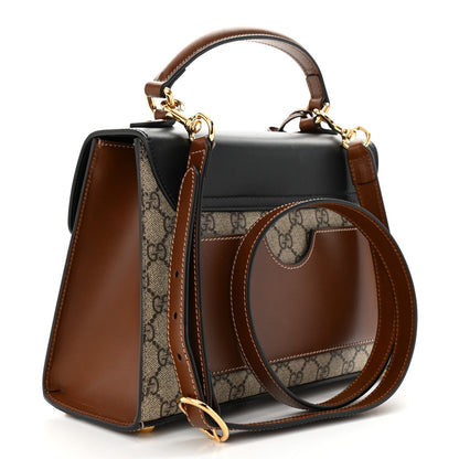 Gucci GG Supreme Monogram Calfskin Small Padlock Top Handle Bag Beige Black Cuir 3 of 11