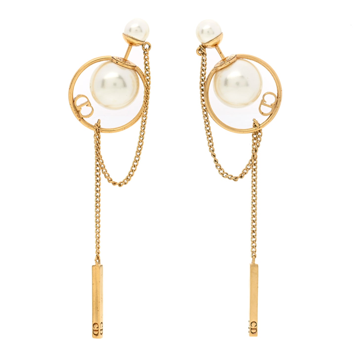 Pearl Tribales Dangle Chain Earrings Gold