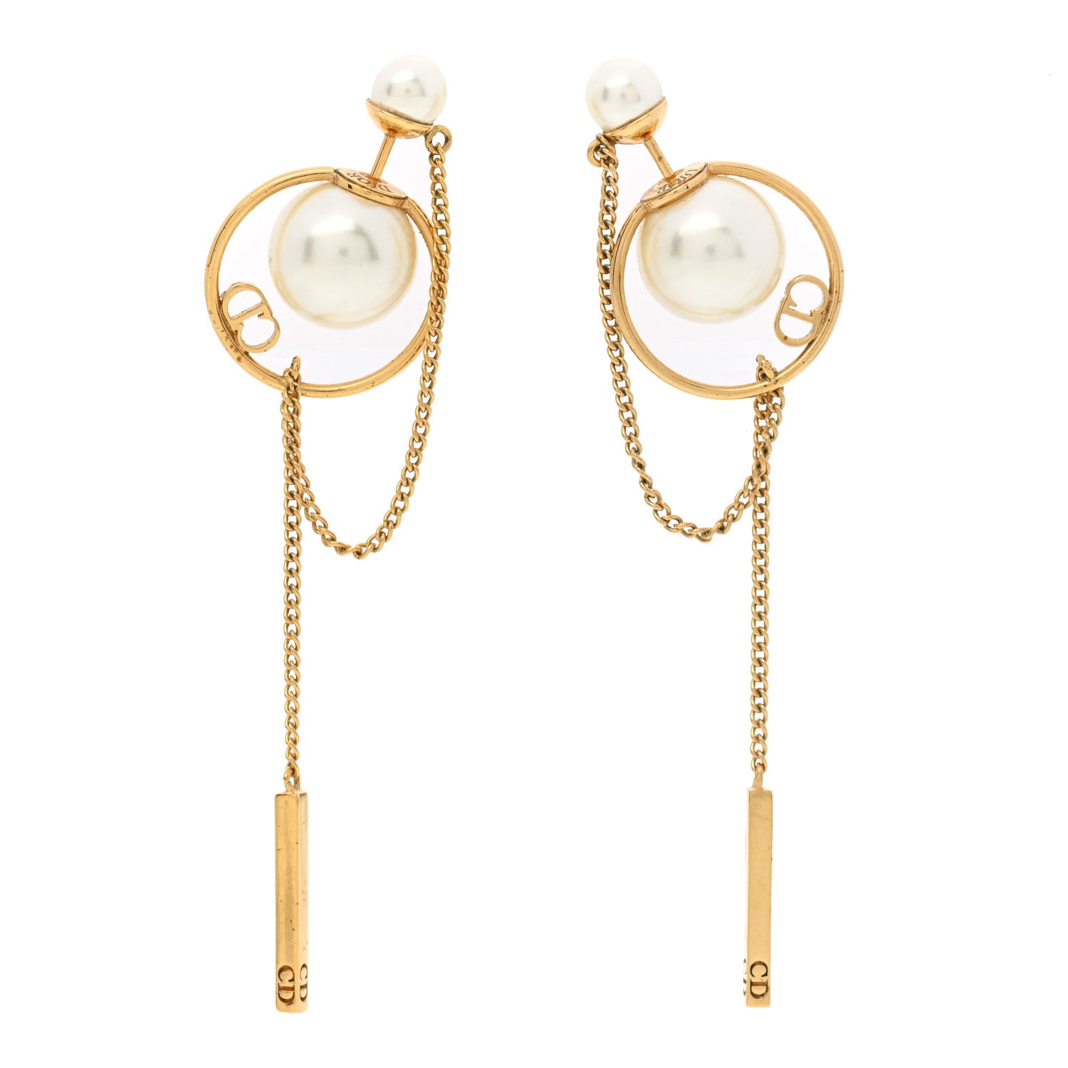Christian Dior Pearl Tribales Dangle Chain Earrings Gold 1 of 4