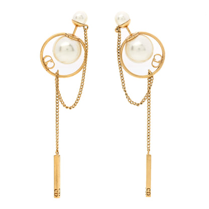 Christian Dior Pearl Tribales Dangle Chain Earrings Gold 1 of 4