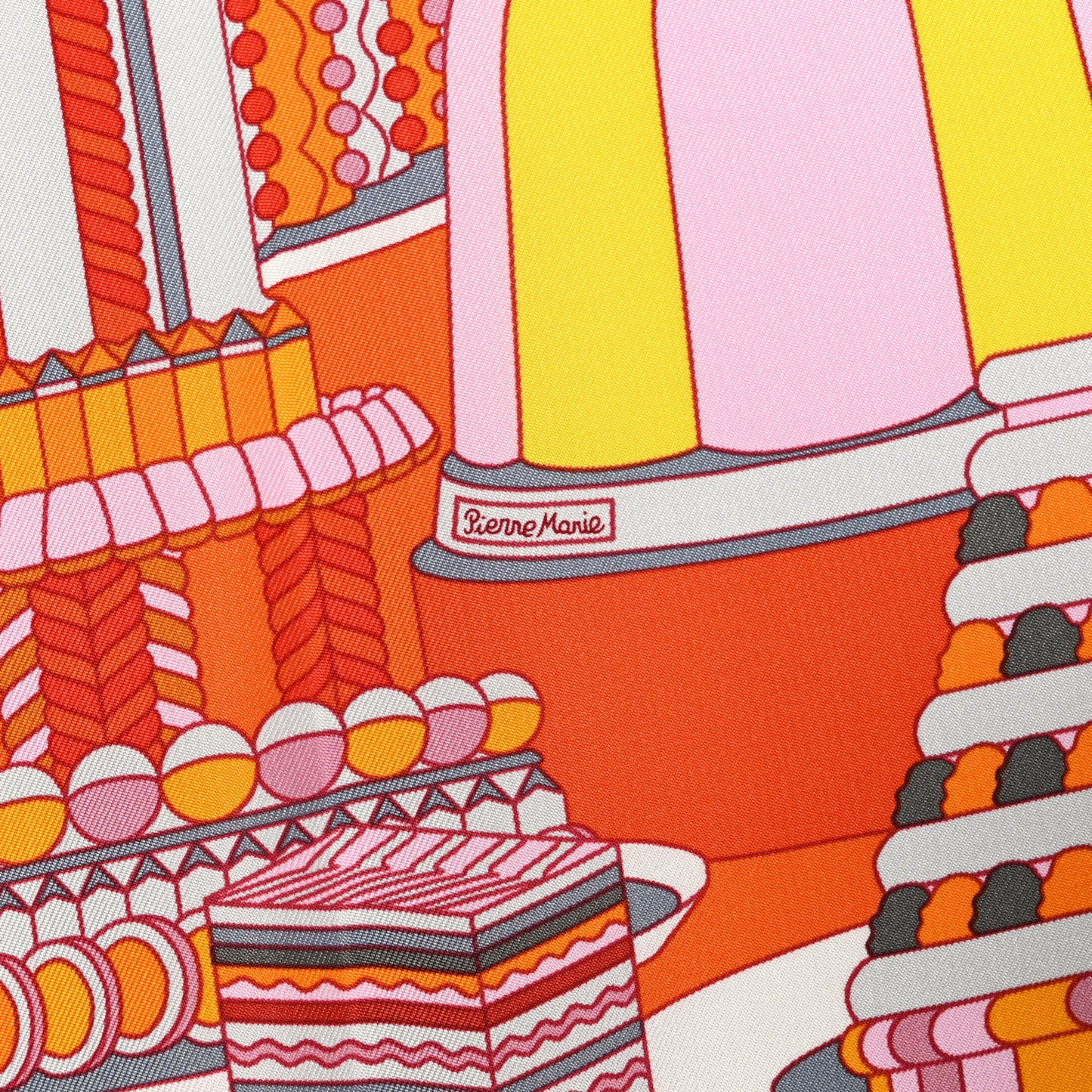 Silk La Patisserie Francaise Scarf 90 Orange Rose Gris