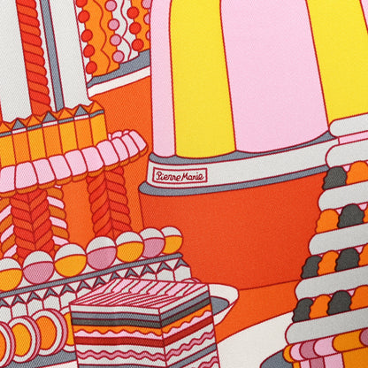 Hermes Silk La Patisserie Francaise Scarf 90 Orange Rose Gris 6 of 6