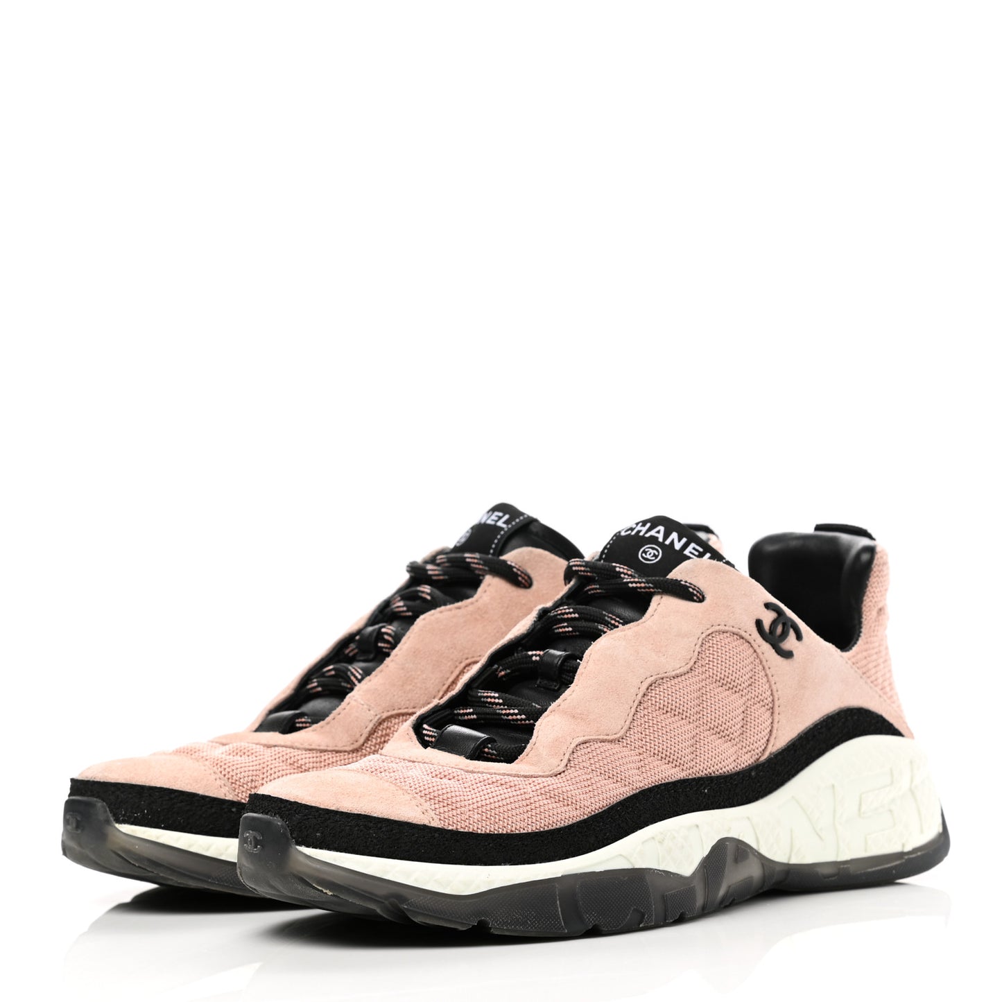 Mesh Suede Calfskin Quilted Sneakers 39 Pink Beige