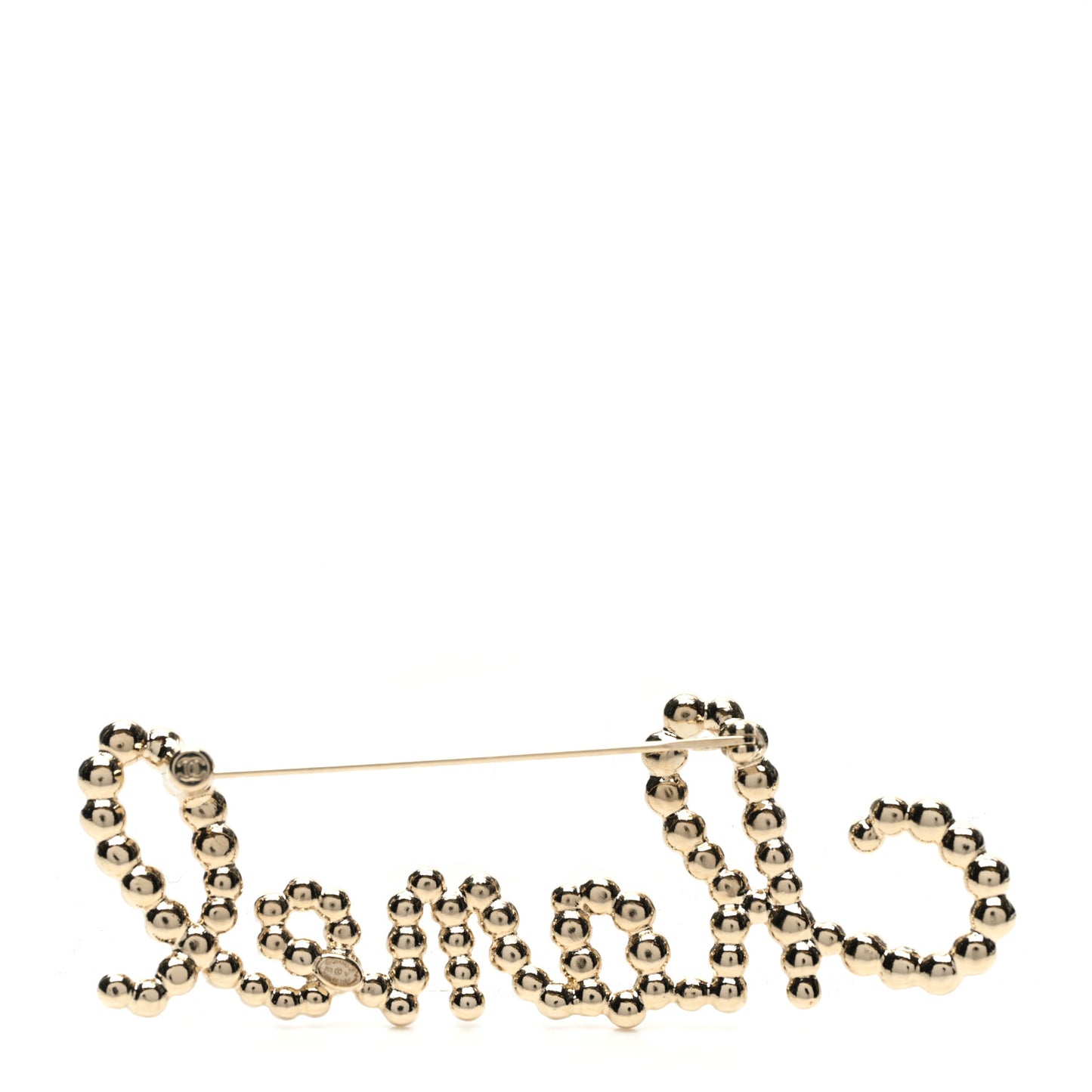 Metal Glass Swirling Pearls Brooch Pin Gold