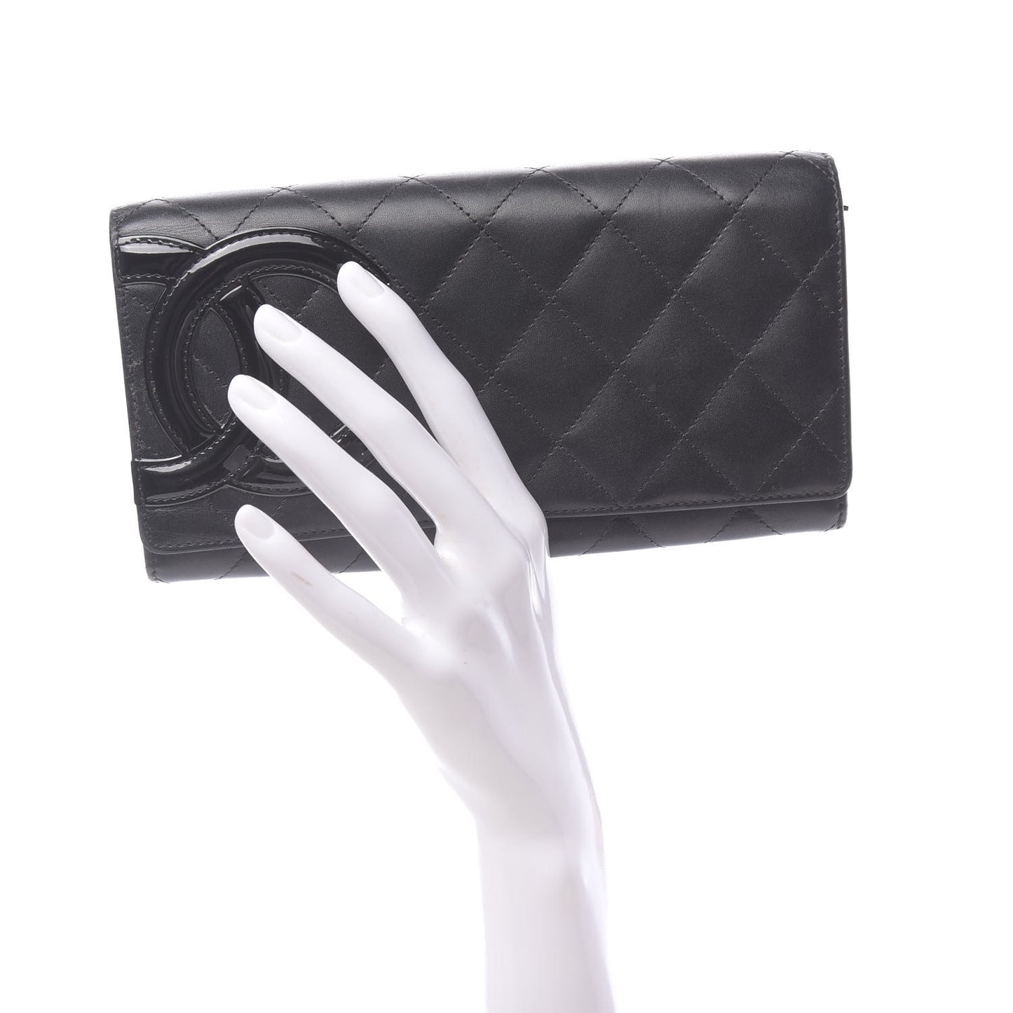 Calfskin Quilted Cambon Tri-Fold Wallet Black
