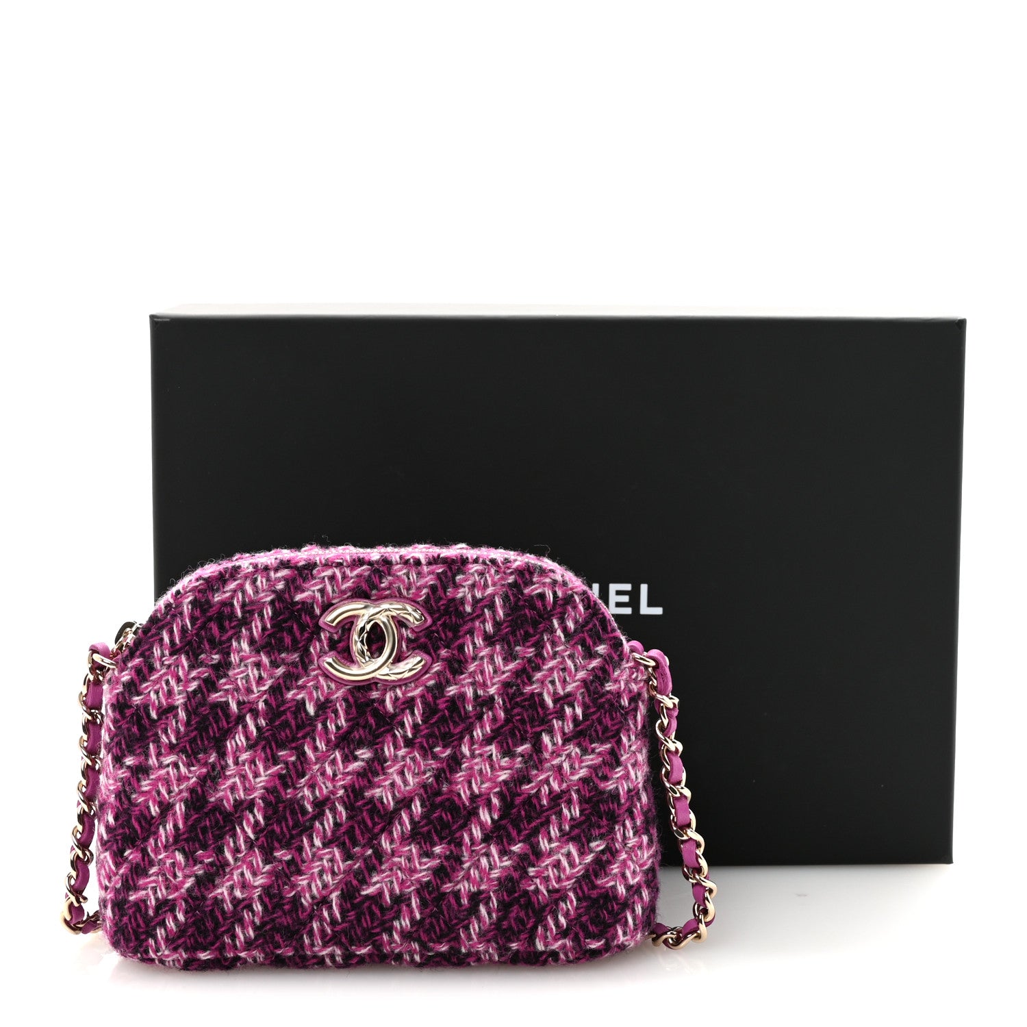 Chanel Tweed Quilted Mini Clutch With Chain Purple 11 of 11