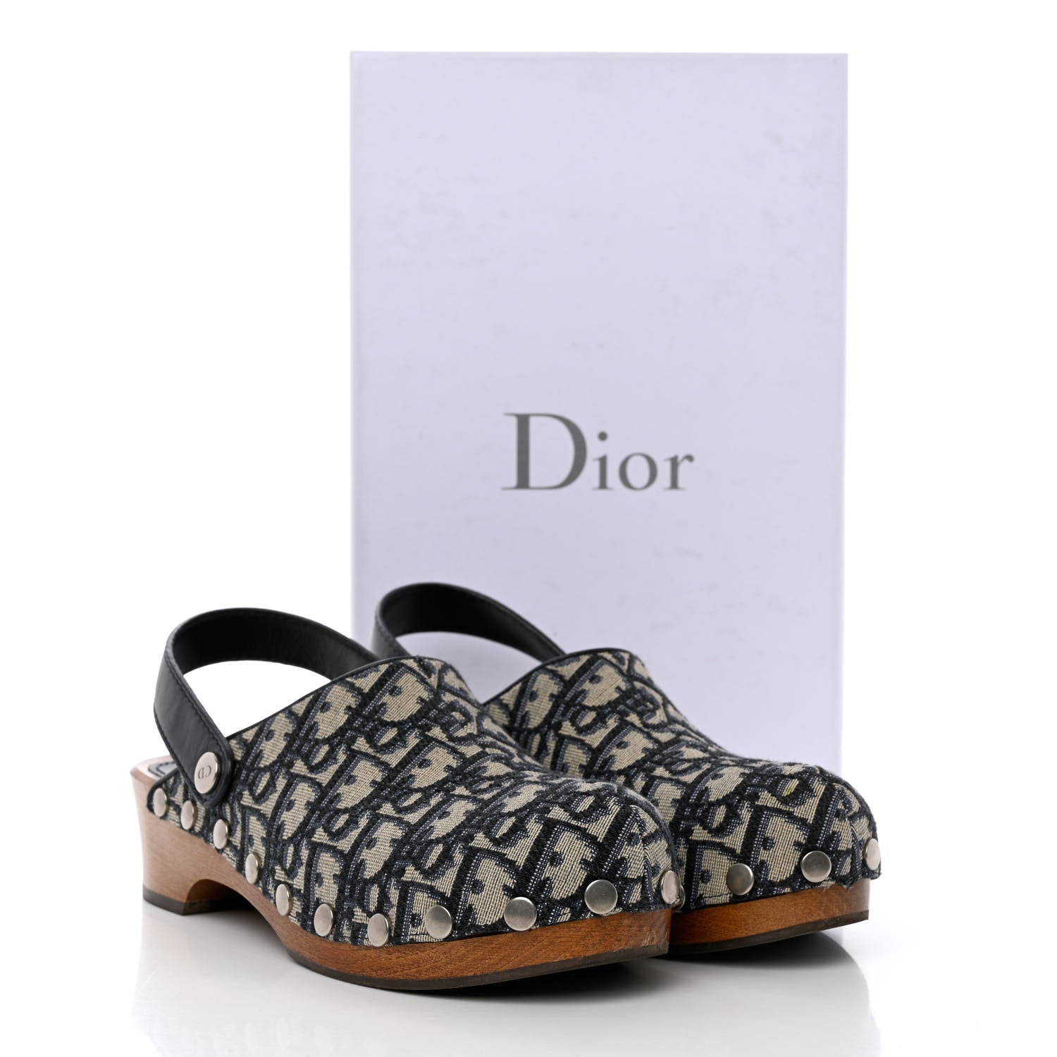 Christian Dior Canvas Oblique Diorquake 20mm Slingback Clogs 38 Deep Blue 13 of 13