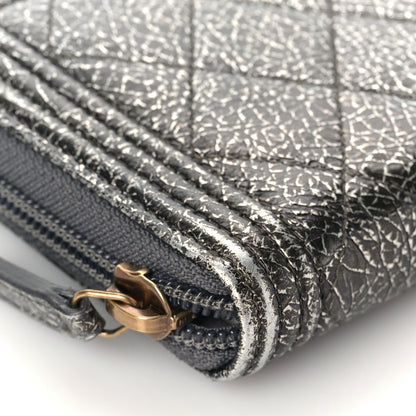 Chanel Cracked Metallic Calfskin Quilted Boy Long Zip Around Wallet Dark Silver 9 of 11