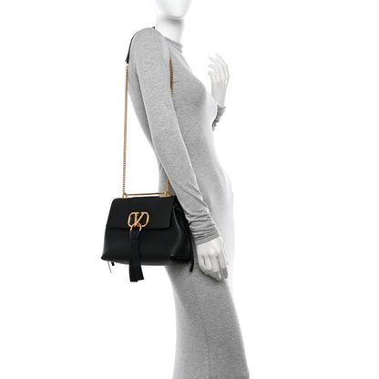 Valentino Garavani Pebbled Calfskin Small VRing Chain Shoulder Bag Black 2 of 9