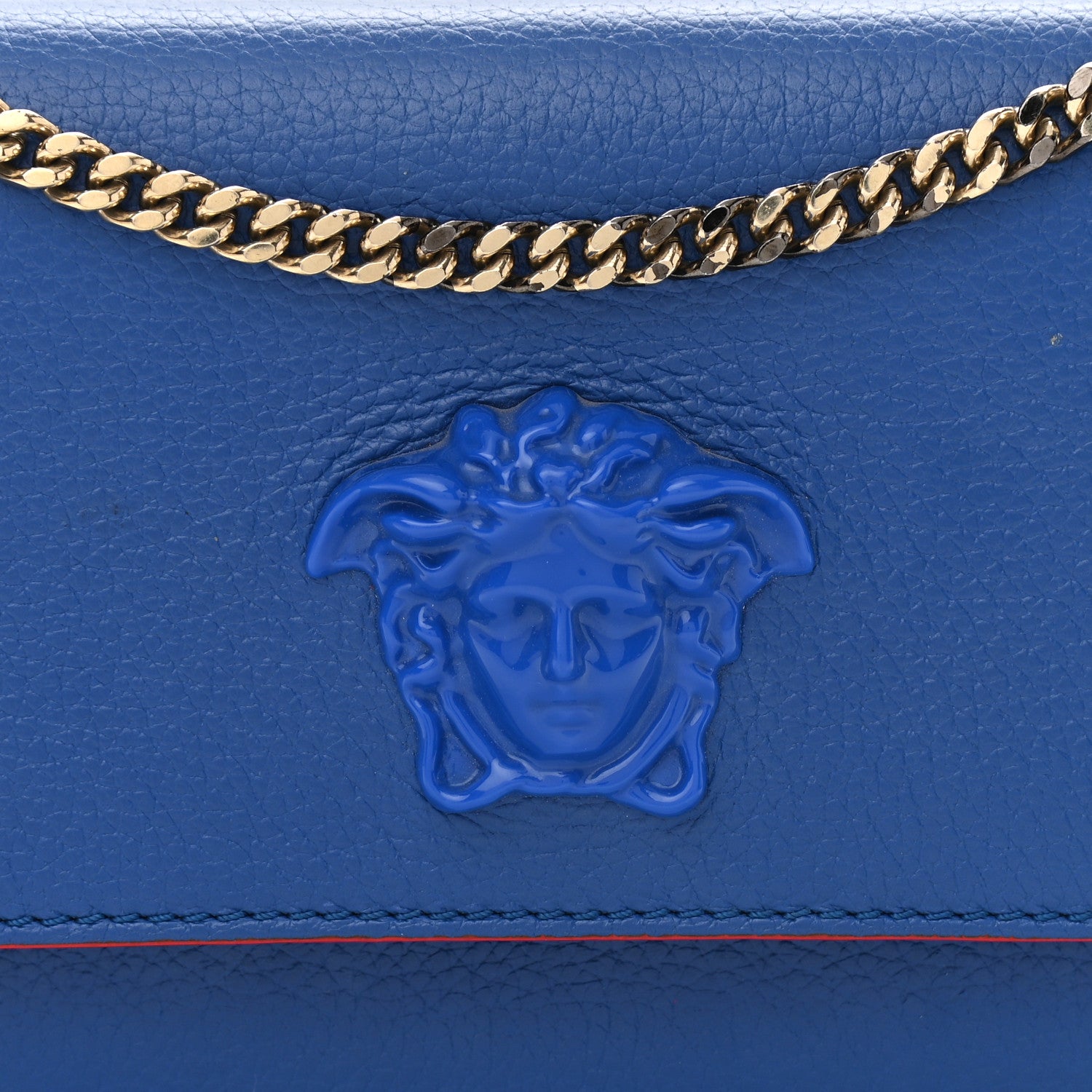 Versace Grained Calfskin Palazzo Chain Evening Bag Blue 7 of 15