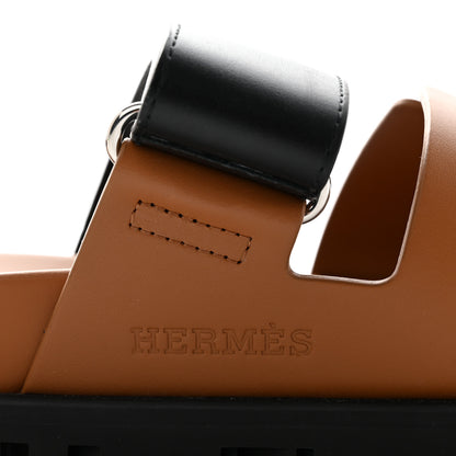 Hermes Calfskin Mens Chypre Sandals 41 Naturel Safari Black 8 of 10