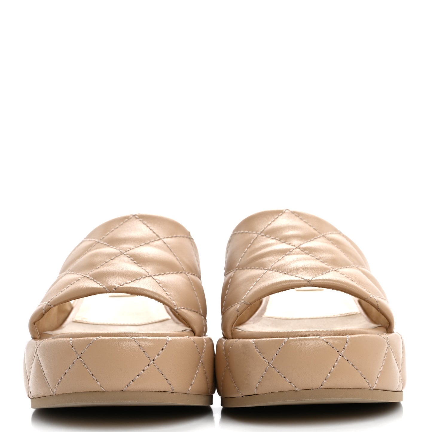 Lambskin Quilted Camelia CC Wedge Sandal Mules 39 Beige