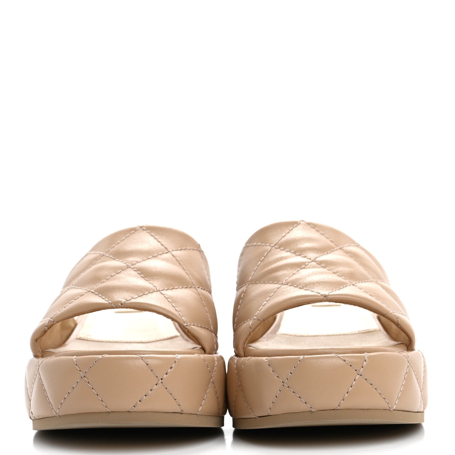 Chanel Lambskin Quilted Camelia CC Wedge Sandal Mules 39 Beige 3 of 10