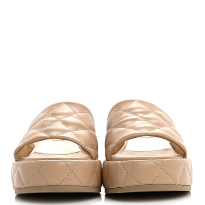 Chanel Lambskin Quilted Camelia CC Wedge Sandal Mules 39 Beige 3 of 10