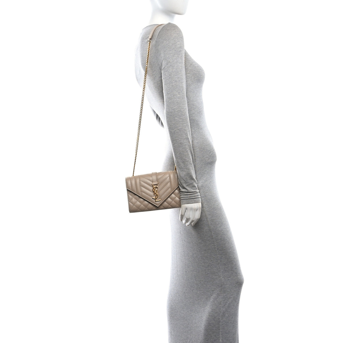 Grain De Poudre Textured Mixed Matelasse Triquilt Small Monogram Satchel Dark Beige