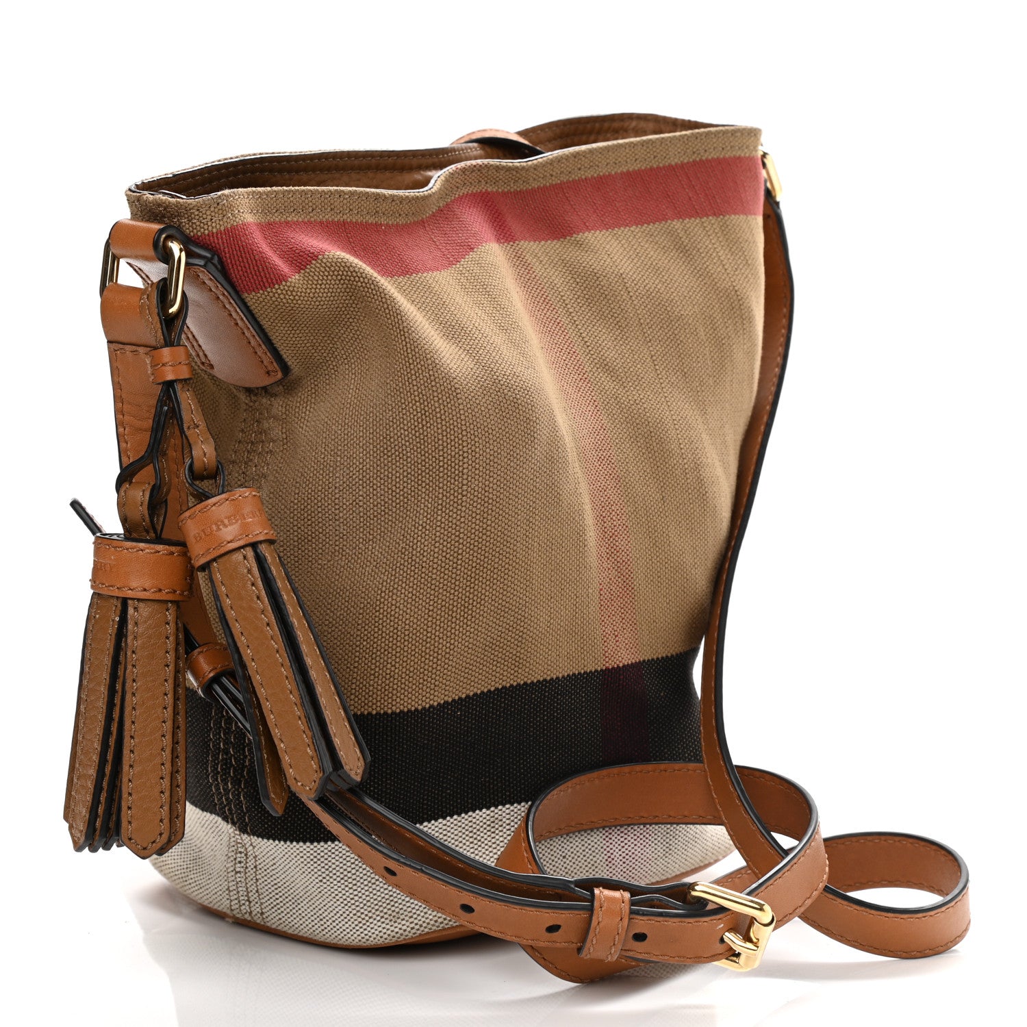 Burberry Canvas Mega Check Mini Ashby Tassel Crossbody Saddle Brown 3 of 14