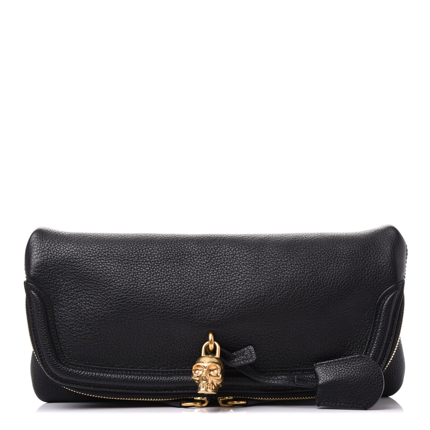 Grainy Calfskin Padlock Skull Clutch Black