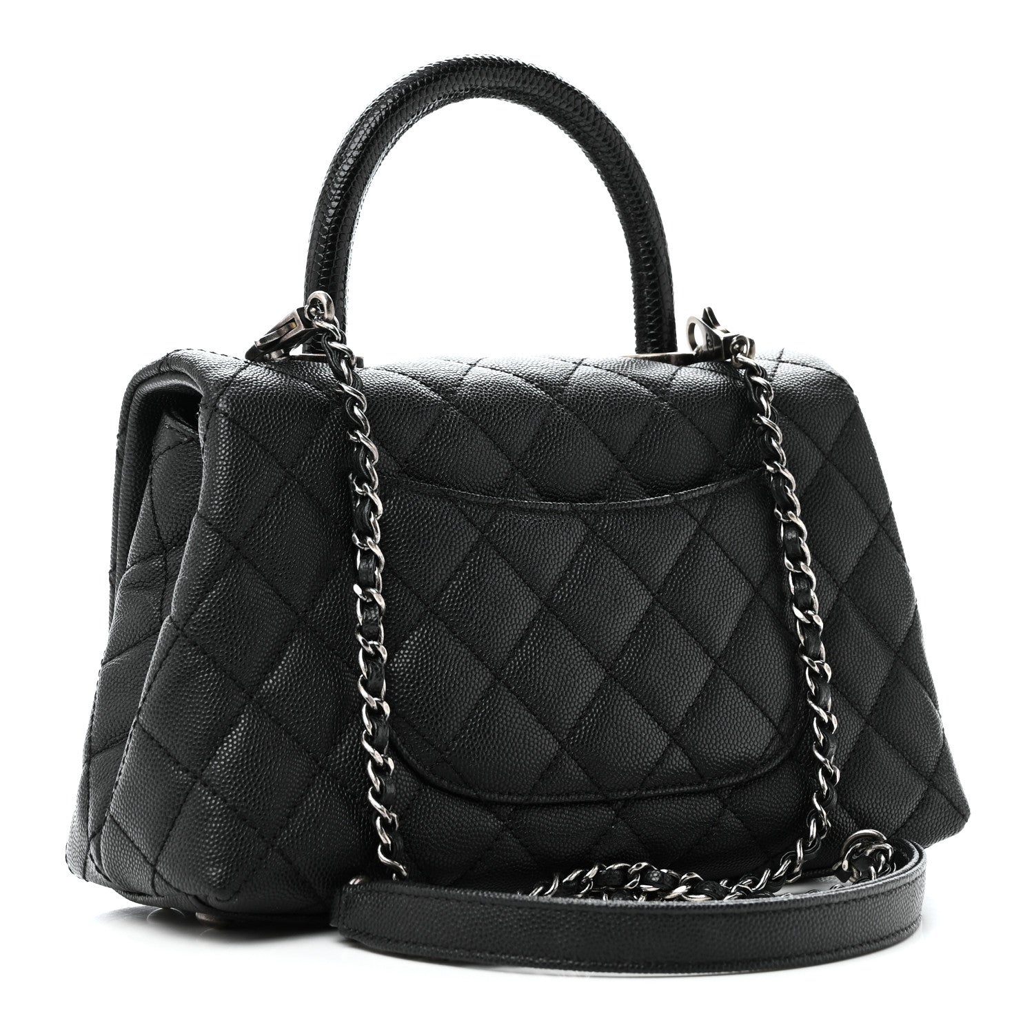 Chanel Caviar Lizard Embossed Quilted Mini Coco Handle Flap Black 3 of 11