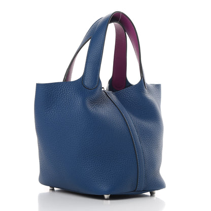 Hermes Taurillon Clemence Swift Eclat Picotin Lock 18 PM Deep Blue Anemone 3 of 12