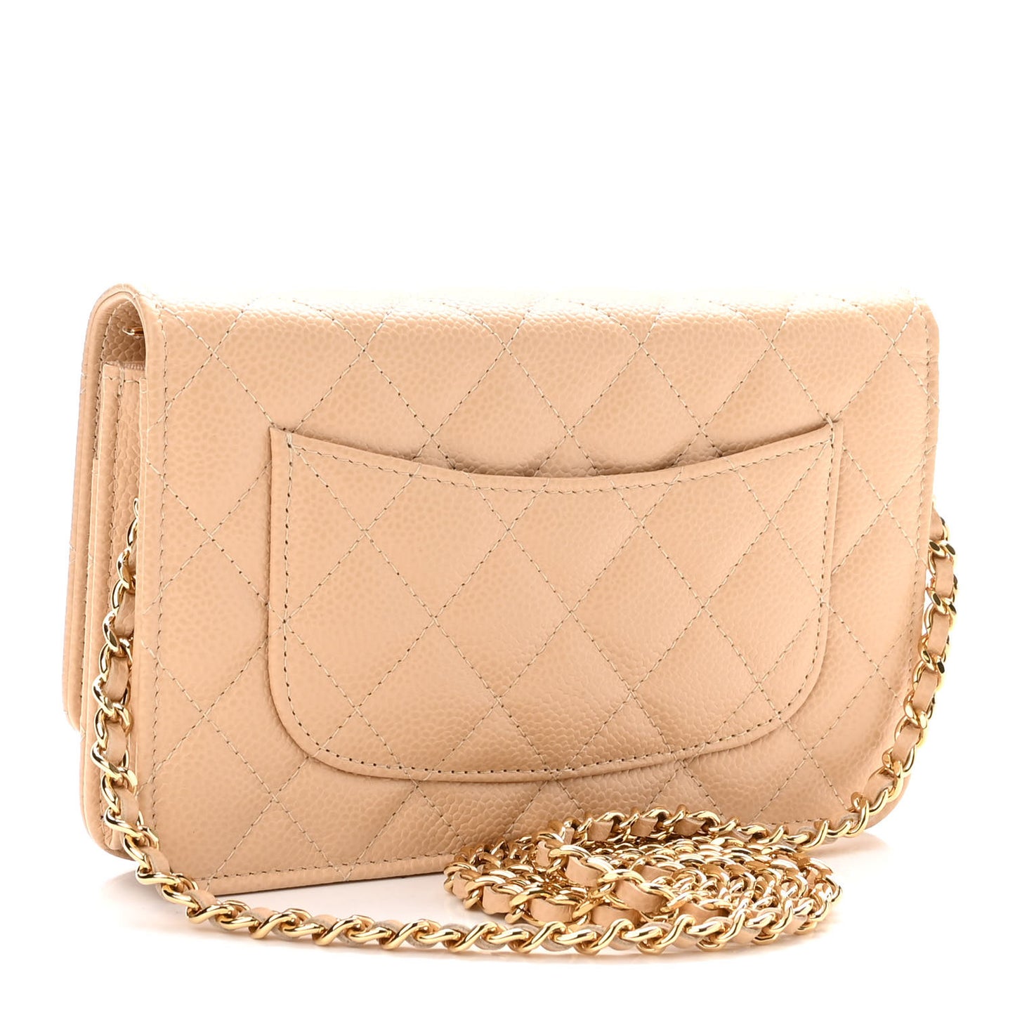 Caviar Quilted Wallet On Chain WOC Beige