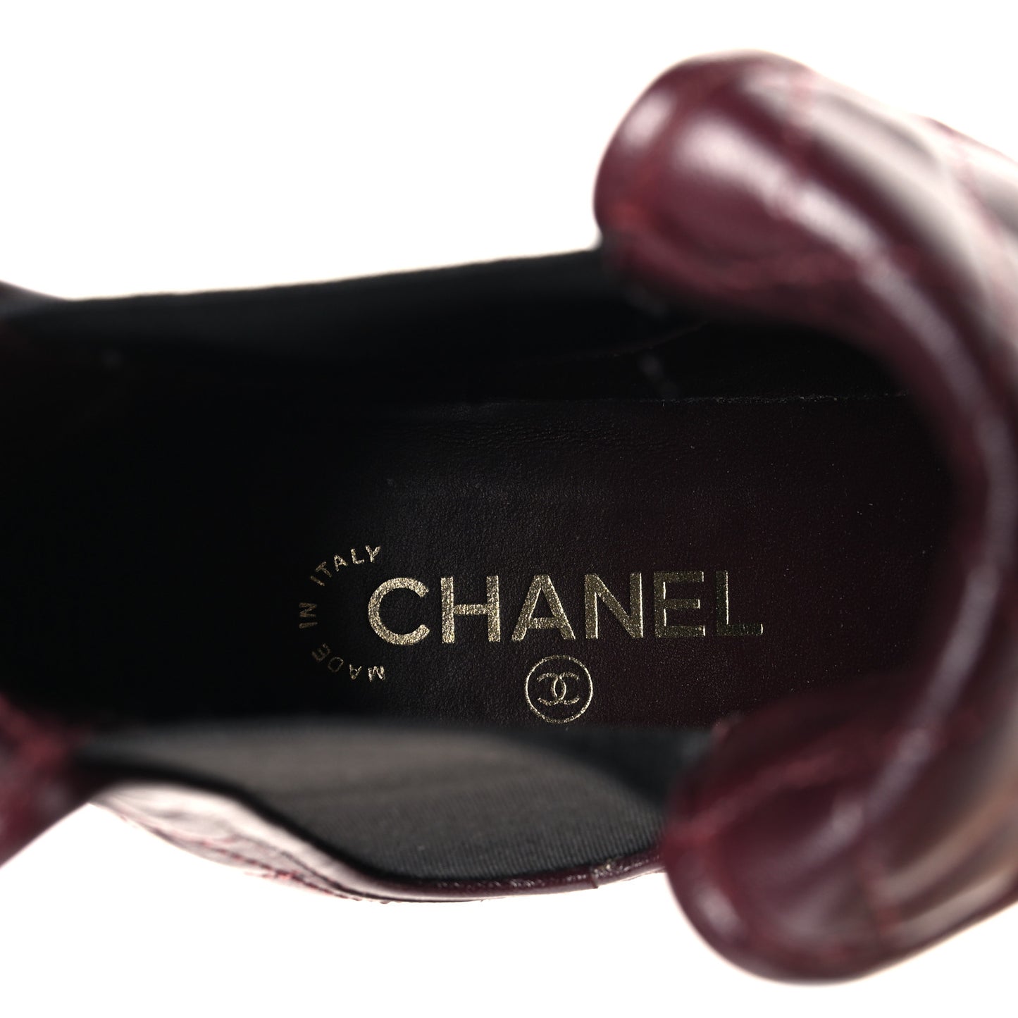 Lambskin Quilted Cap Toe CC Turnlock Booties 41 Burgundy Black
