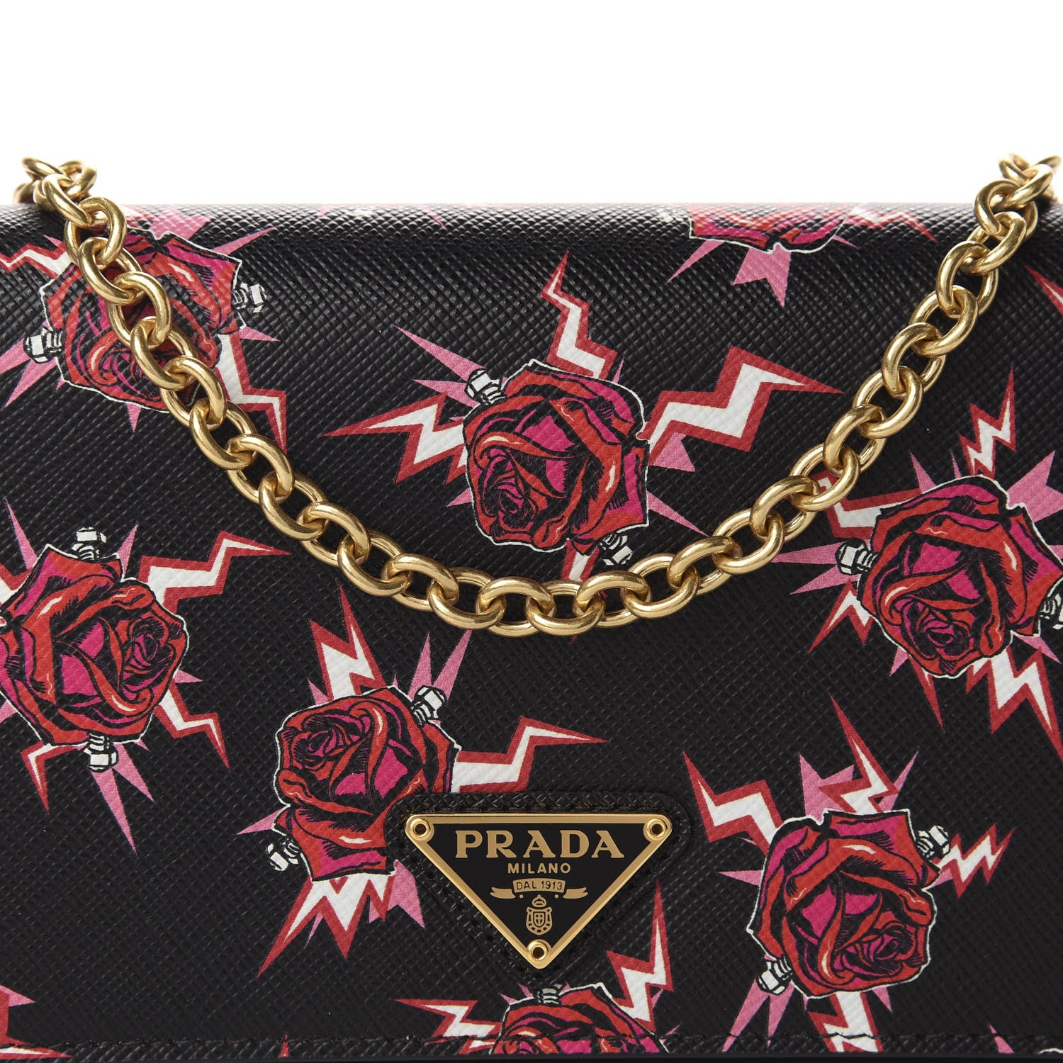 Prada X UNIVERSAL STUDIOS Saffiano Frankenstein Rose Chain Wallet Lacca 9 of 10