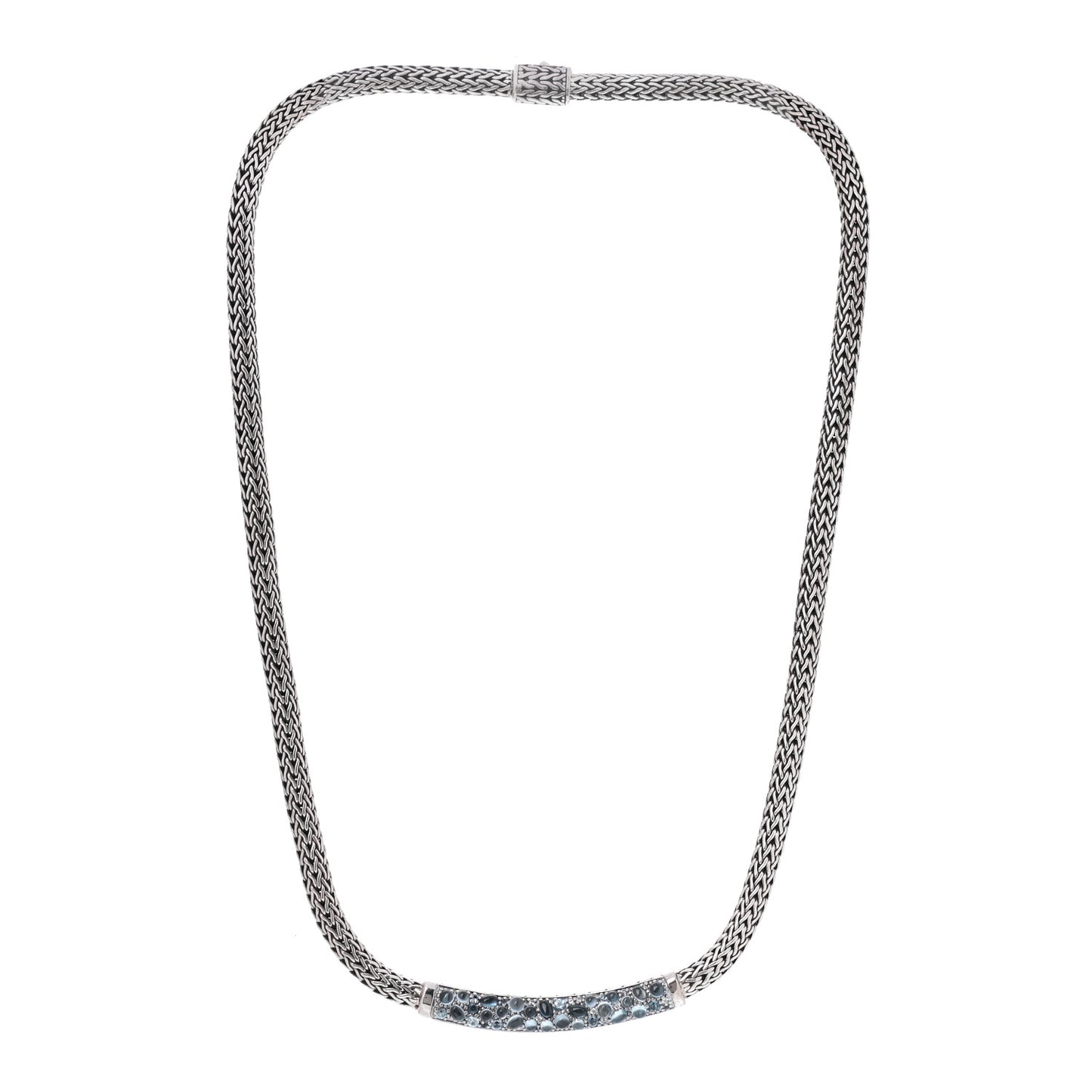 Sterling Silver Blue Topaz Blue Zircon Classic Chain Necklace