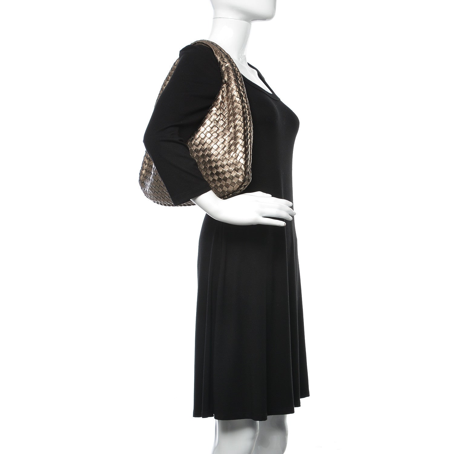 Bottega Veneta Metallic Grosgrain Intrecciato Medium Veneta Hobo Pewter 2 of 11