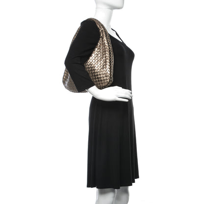 Bottega Veneta Metallic Grosgrain Intrecciato Medium Veneta Hobo Pewter 2 of 11